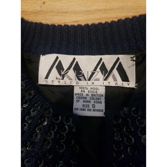 Vintage M M Kriza Beaded Jacket Cardigan Sweater Sequins Navy 100% Wool Size S - Picture 5 of 16